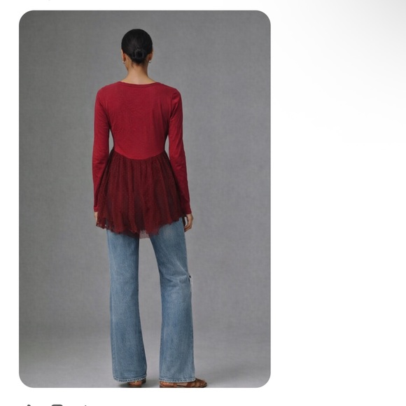 Free People Embroidered Mesh Layered Babydoll Top – Burgundy - Picture 4 of 5